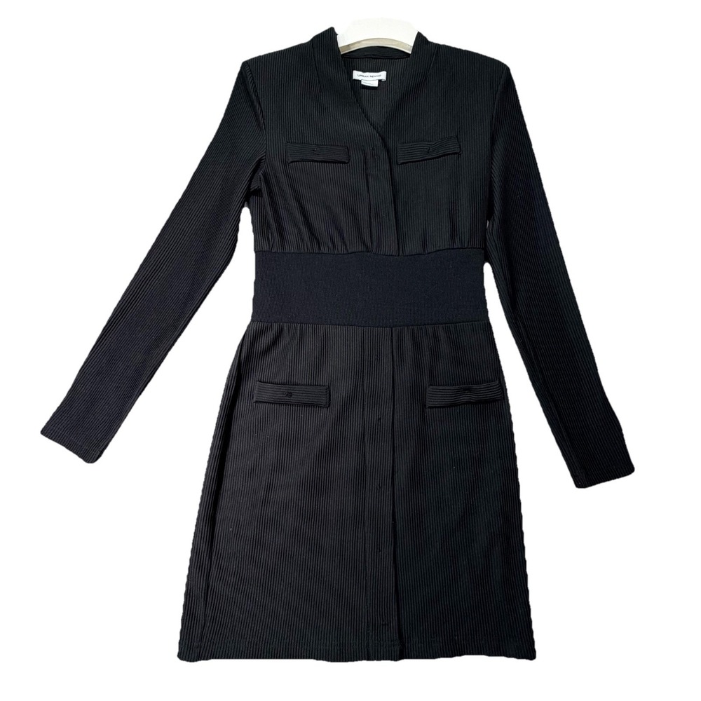 Urban Revivo Women's‎ Ribbed Knit Black Long Sleeve Dress Size S Missing Buttons
